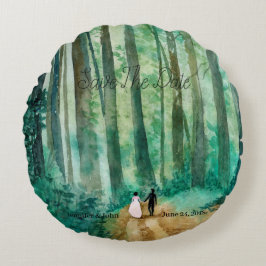 Huwelijk Waterverf boslandschap hand geschilderd Rond Kussen