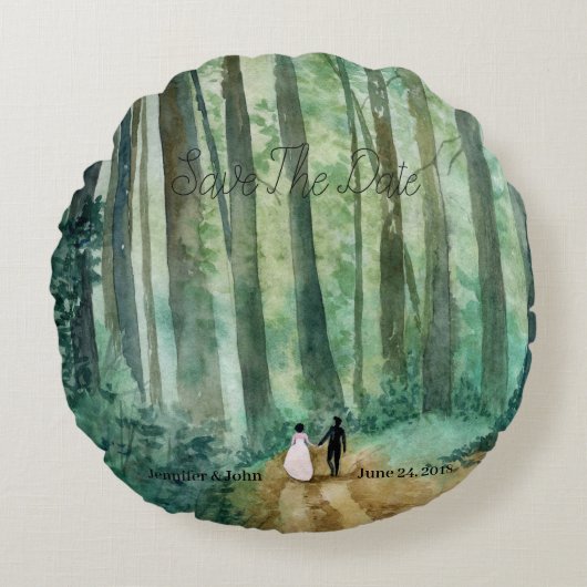 Huwelijk Waterverf boslandschap hand geschilderd Rond Kussen (Voorkant)