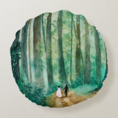 Huwelijk Waterverf boslandschap hand geschilderd Rond Kussen (Achterkant)