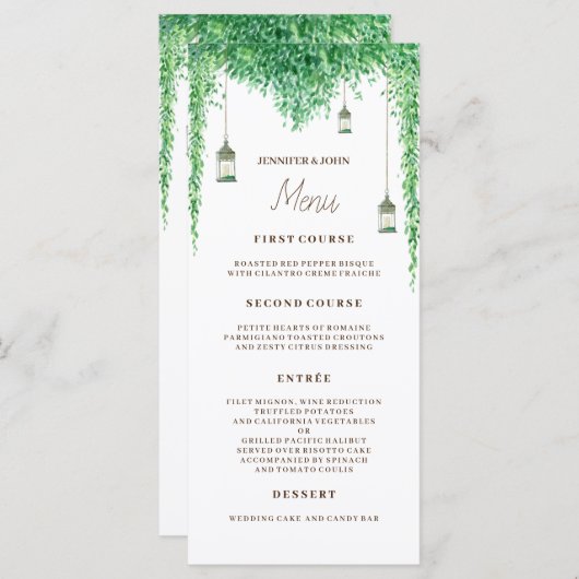 Huwelijk Waterverf groen rand Menu (Voorkant / Achterkant)