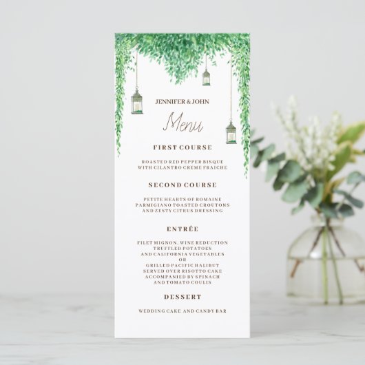 Huwelijk Waterverf groen rand Menu (Staand voorkant)