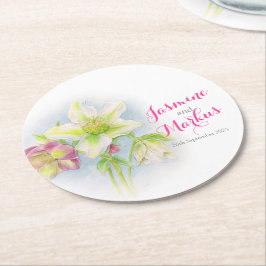 Huwelijk waterverf helleborus kunst papier onderze ronde kartonnen onderzetter