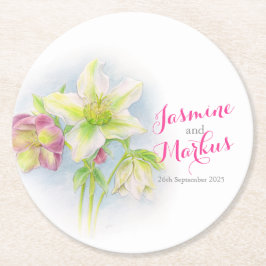 Huwelijk waterverf helleborus kunst papier onderze ronde kartonnen onderzetter