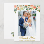 Huwelijk Waterverf Koraal Bloemen Foto Goud Bedankkaart (Voorkant / Achterkant)