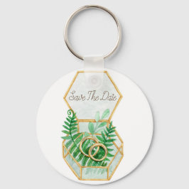 Huwelijk Waterverf met bladeren van varen en bruil Sleutelhanger