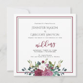 Huwelijk Waterverf White Roses met Cranberry Kaart (Voorkant)