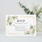Huwelijk Waterverf Witte Bloemen Greenery RSVP Kaartje (Staand voorkant)