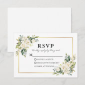 Huwelijk Waterverf Witte Bloemen Greenery RSVP Kaartje (Voorkant / Achterkant)