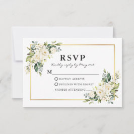Huwelijk Waterverf Witte Bloemen Greenery RSVP Kaartje