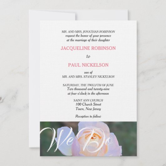 Huwelijk We doen Monogram Pastel Roze Roos Kaart (Voorkant)
