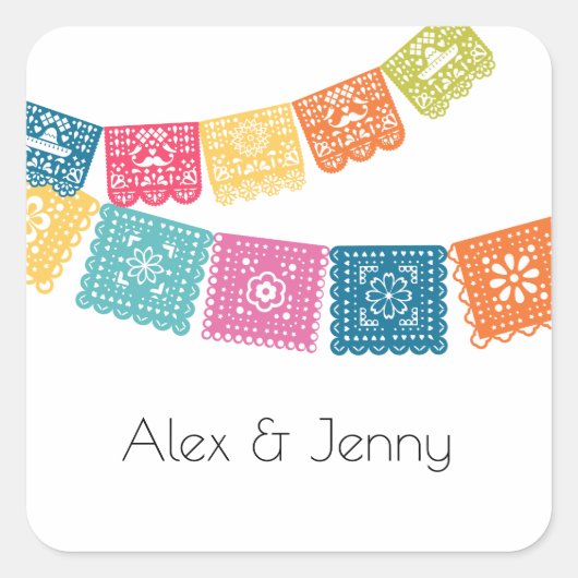 Huwelijk - Weddenschap met Papel Picado Wedding Fa Vierkante Sticker (Voorkant)