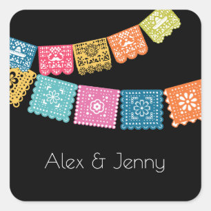 Huwelijk - Weddenschap met Papel Picado Wedding Fa Vierkante Sticker