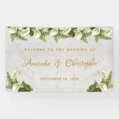 Huwelijk Welkom Bloemen Wit Calla Lelies Marmer Spandoek (Horizontaal)