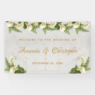 Huwelijk Welkom Bloemen Wit Calla Lelies Marmer Spandoek