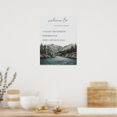 Huwelijk Welkom Mountain Lake Pine Tree Waterverf Poster (Keuken)