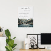 Huwelijk Welkom Mountain Lake Pine Tree Waterverf Poster (Thuiskantoor)