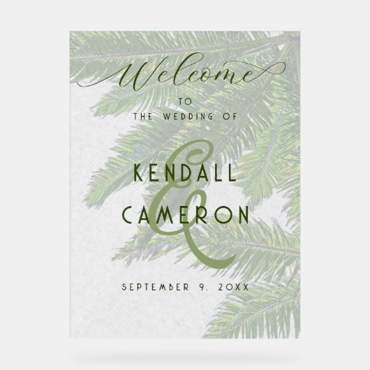 Huwelijk Welkom Palm Tree Achtergrond Acryl Bord (Voorkant)