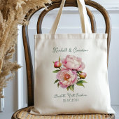 Huwelijk Welkom Roze Pioenen Gift Canvas tas