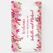 Huwelijk Welkom Roze Roos Bes Aquarel Bloemen Spandoek (Verticaal)