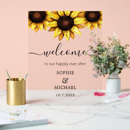 Huwelijk Welkom Zonnebloem Bloemen Acryl Bord (Huwelijk)