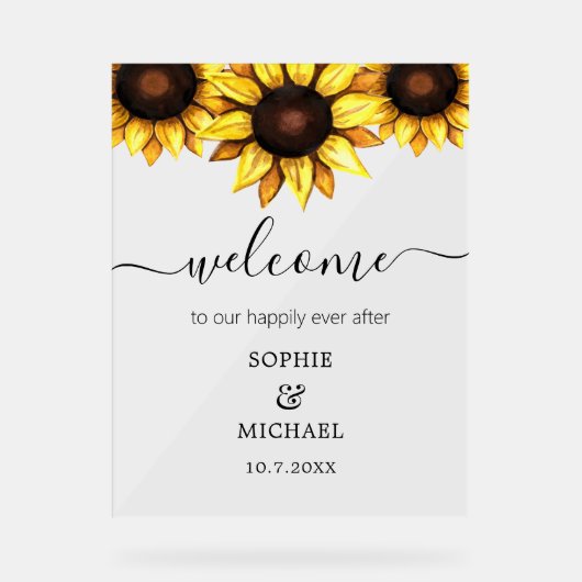 Huwelijk Welkom Zonnebloem Bloemen Acryl Bord (Voorkant)