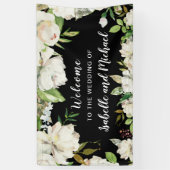 Huwelijk Welkom Zwart-wit Waterverf Bloemen Spandoek (Verticaal)