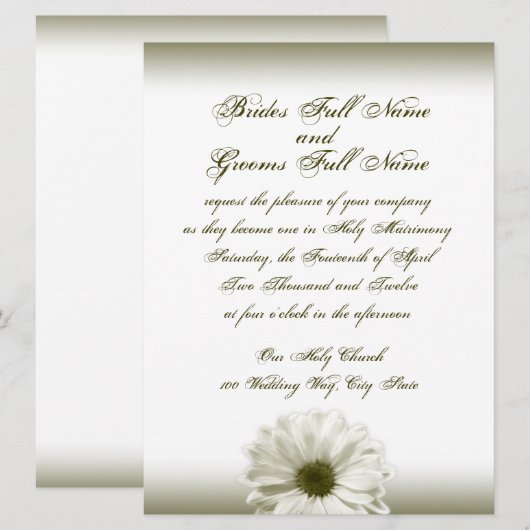 Huwelijk Wit Antiek Daisy Kaart (Voorkant / Achterkant)