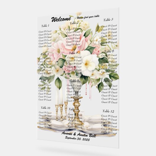 Huwelijk Wit en Roze Bloemen Zitting Grafiek Acryl Bord (Hoek)