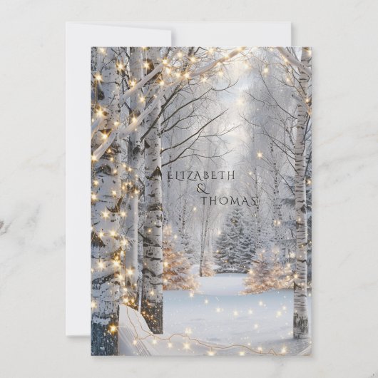 Huwelijk Witte Berkenbomen Sneeuw Lichten Kaart (Voorkant)
