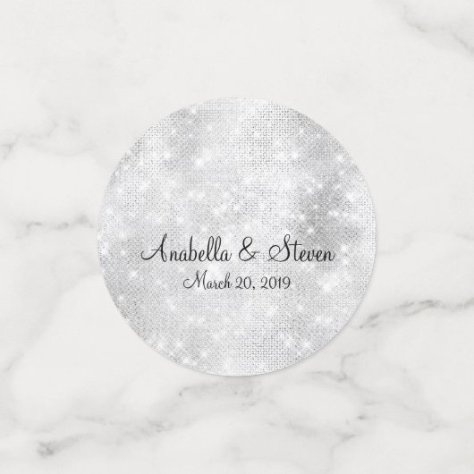 Huwelijk Witte Glitter Sparkle Gepersonaliseerde A Confetti (Kleine voorkant)