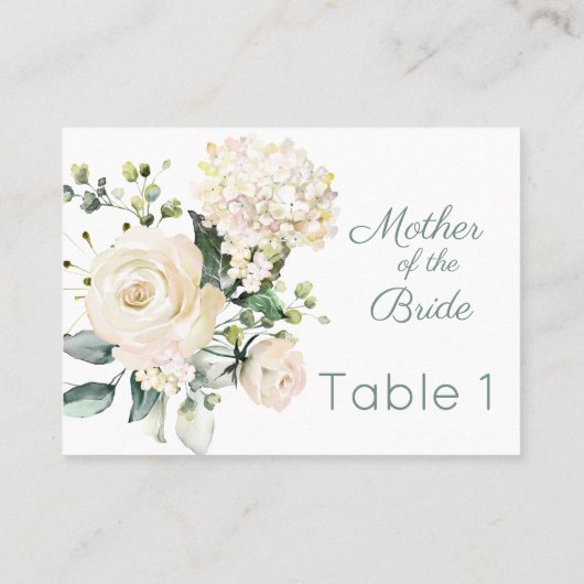 Huwelijk witte roos, hortensia plaats kaart plaatskaartje (Achterkant)