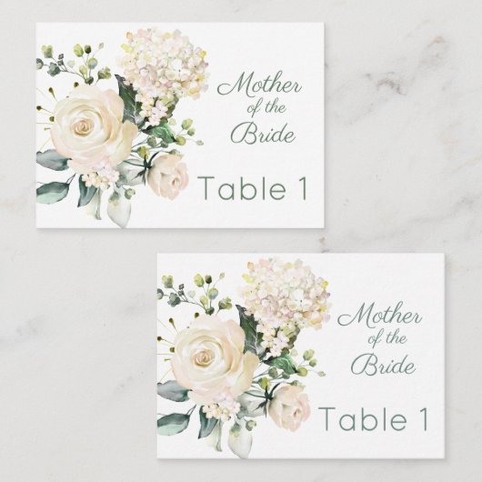 Huwelijk witte roos, hortensia plaats kaart plaatskaartje (Voorkant / Achterkant)