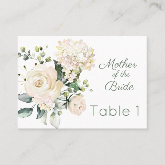 Huwelijk witte roos, hortensia plaats kaart plaatskaartje (Voorkant)