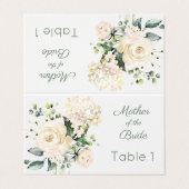 Huwelijk witte roos, hortensia plaats kaart visitekaartje (Buitenkant ongevouwen)