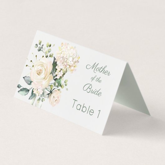 Huwelijk witte roos, hortensia plaats kaart visitekaartje (Achterkant)
