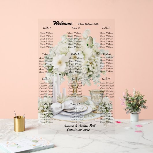 Huwelijk Witte Rozen Zitting Grafiek Acryl Bord (Huwelijk)