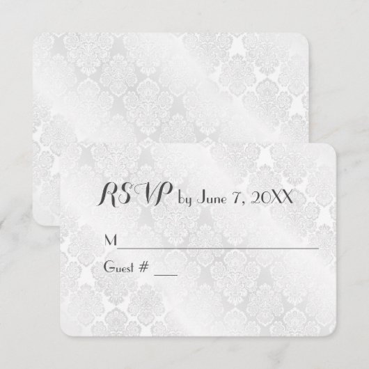 Huwelijk Witte Satijn Damast RSVP Kaartje (Voorkant / Achterkant)