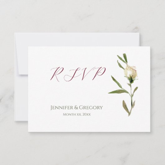 Huwelijk Witte Waterverf Rozen RSVP (Voorkant)