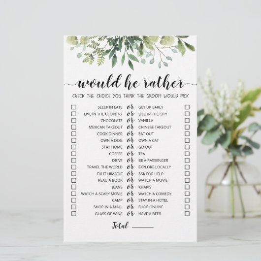 Huwelijk Would He Rather bewerkbaar spel (Staand voorkant)