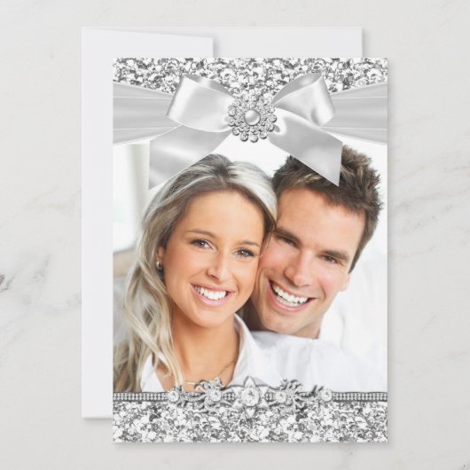 Huwelijk Zilver Blauw Glitter Jewel Bow Kaart (Achterkant)