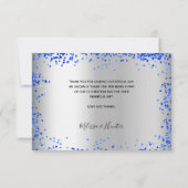 Huwelijk zilver koninklijk blauw fotoscript bedankkaart (Achterkant)
