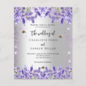 Huwelijk zilveren lavendel bloemen bijen uitnodigi (Voorkant)