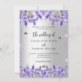 Huwelijk zilveren watergekleurde lavendel bloemen  kaart (Voorkant)