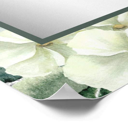 Huwelijk zilveren witte bloemen welkom poster (Hoek)