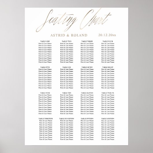 Huwelijk Zitting Grafiek Faux Metallic Goud & Wit Poster (Voorkant)