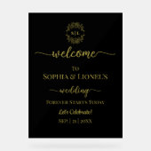 Huwelijk Zwart en Goud Minimale Welkom Frosted Acryl Bord (Voorkant)