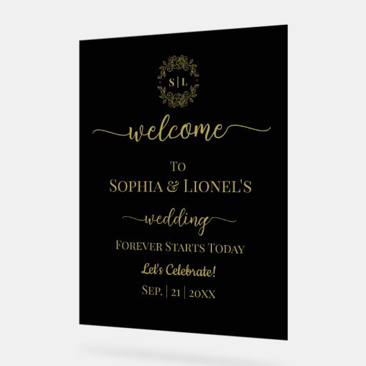 Huwelijk Zwart en Goud Minimale Welkom Frosted Acryl Bord (Hoek)
