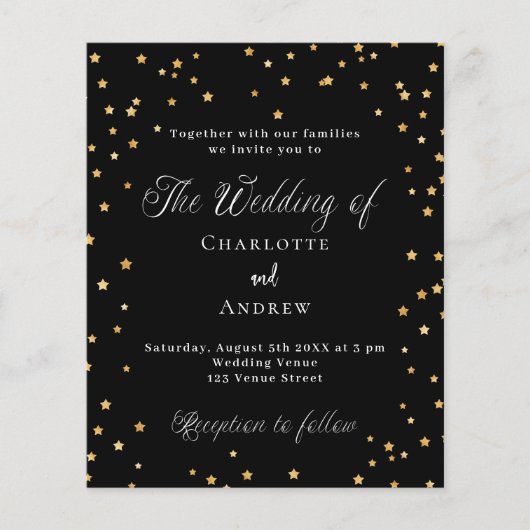 Huwelijk zwart goud sterren uitnodiging (Voorkant)