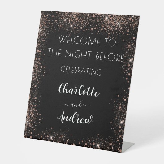 Huwelijk zwart roos goud welkom reclamebord met voetstuk (Voorkant)