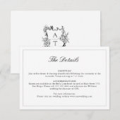 Huwelijk Zwart Wit Crest Monogram Details Kaart (Voorkant / Achterkant)